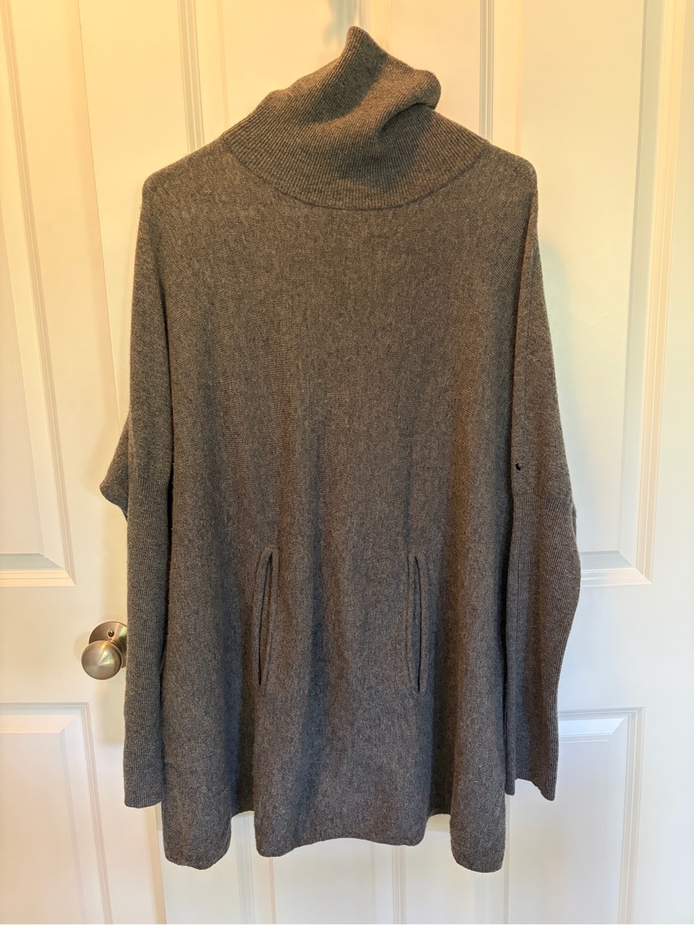 Garnet Hill Gray Cashmere Turtleneck Pocket Sweater - Picture 3 of 11